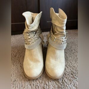 Not Rated Beige Studded Rhinestone Ankle Boots